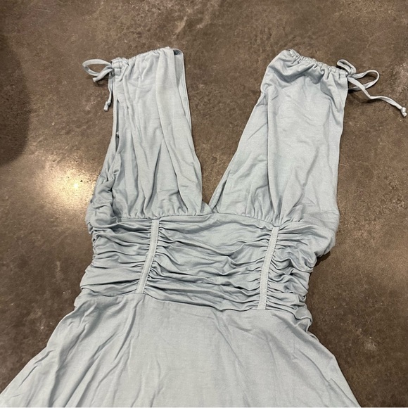 NWT Free People Sweet Summer Mini Dress Faded Denim ruche tie up waist skater - Picture 6 of 8